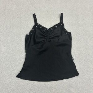 Cheetah Girls Black Satin Camisole with Lace & Rhinestone Detail Y2K Lingerie